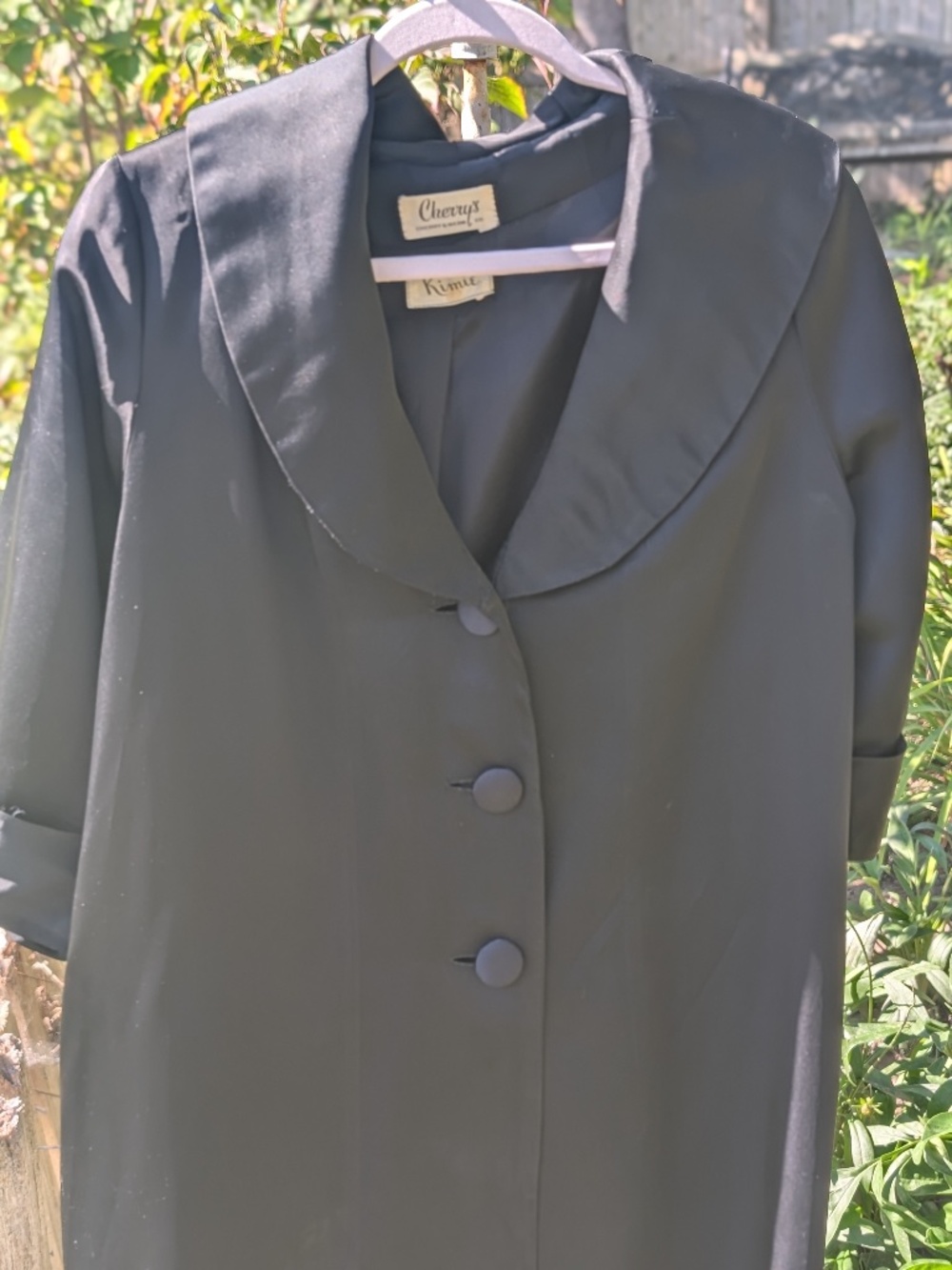 Vintage 1960s Black Satin Evening Opera Coat